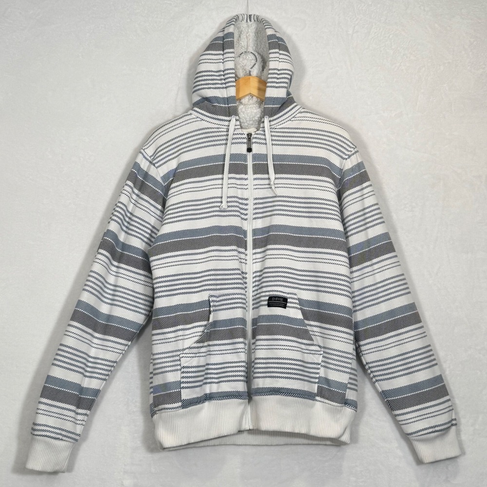 Empyre White Striped Sherpa Lined Full Zip Hoodie Size Large
